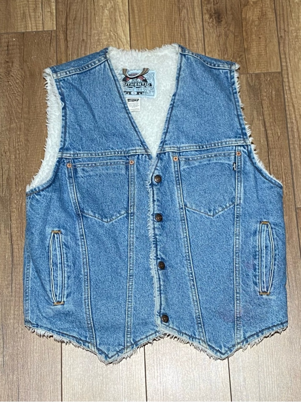 Vintage 90s Levi’s Sherpa Lined Denim Jean Vest Unisex Size Small
